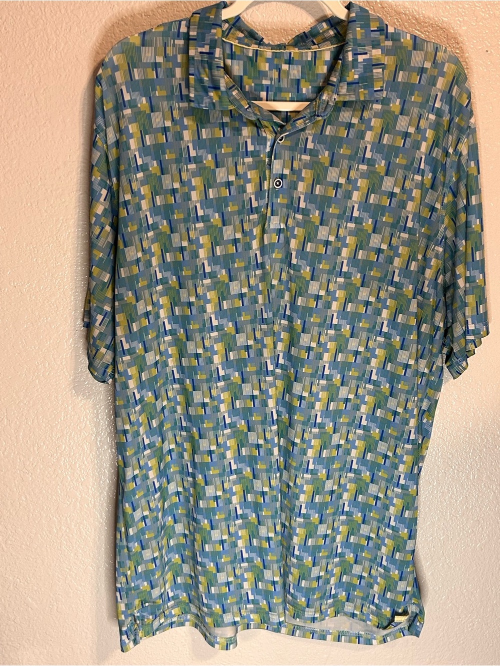 Men's Blue & Green Geometric Polo Golf Shirt